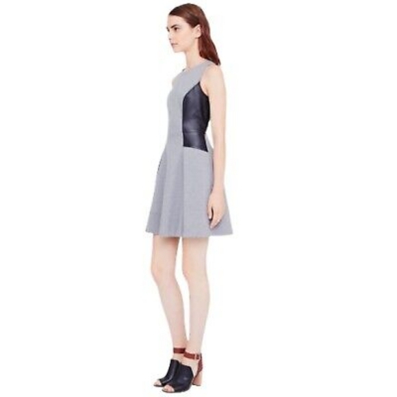 Club Monaco Janine Heather Gray Black Leather Trim Dress - Picture 3 of 16